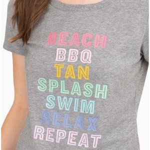 Southern Tide BEACH BBQ TAN SPLASH SWIM RELAX REPEAT Graphic Tee, Grey S NWT